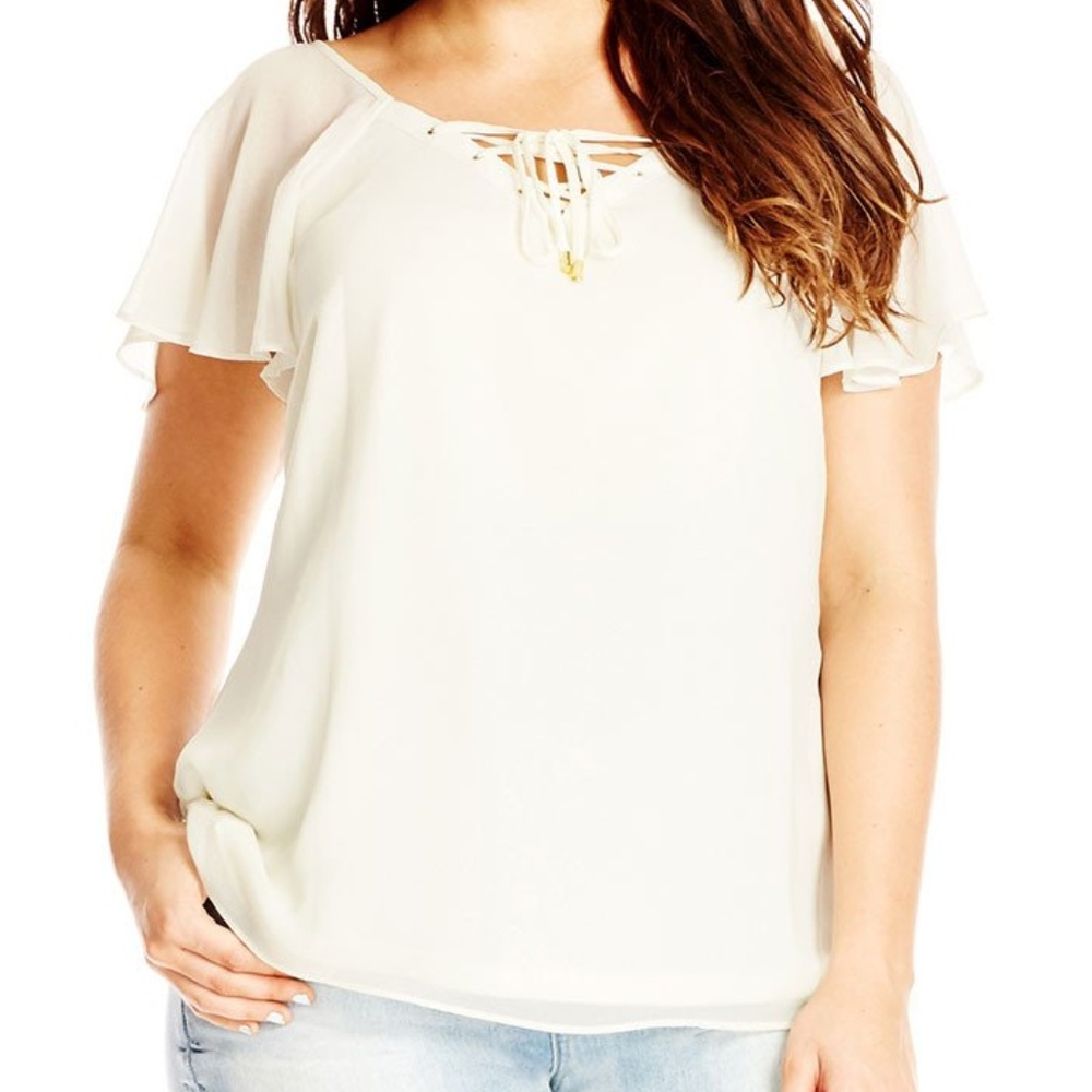 NWT City Chic Creme Lace Up Lover Top